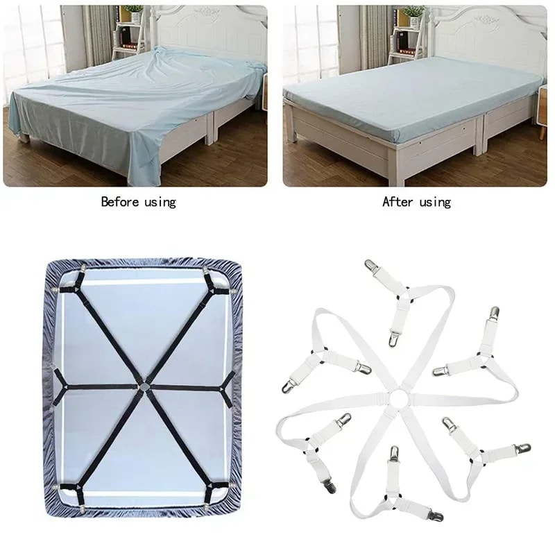 Elastic Band Bed Sheet Holder Straps, Adjustable Clip Fasteners