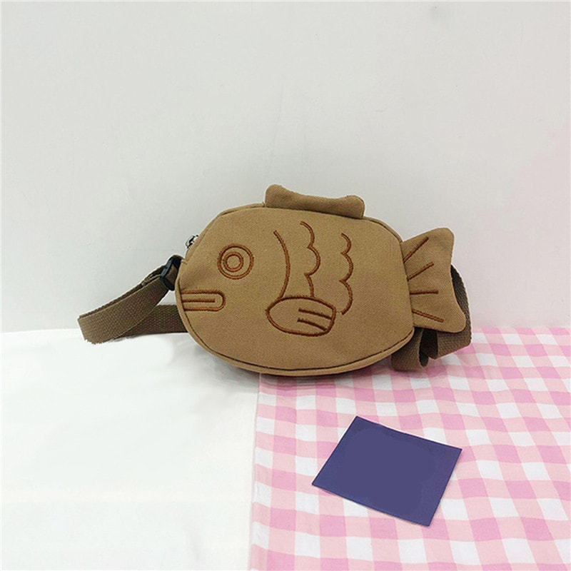 Fashionable Fish Shape Canvas Messenger Bag Mini Crossbody Cute Embroidery Zippered Purses 2