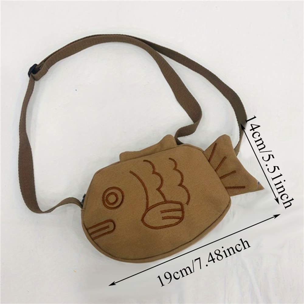 Fashionable Fish Shape Canvas Messenger Bag Mini Crossbody Cute Embroidery Zippered Purses 5