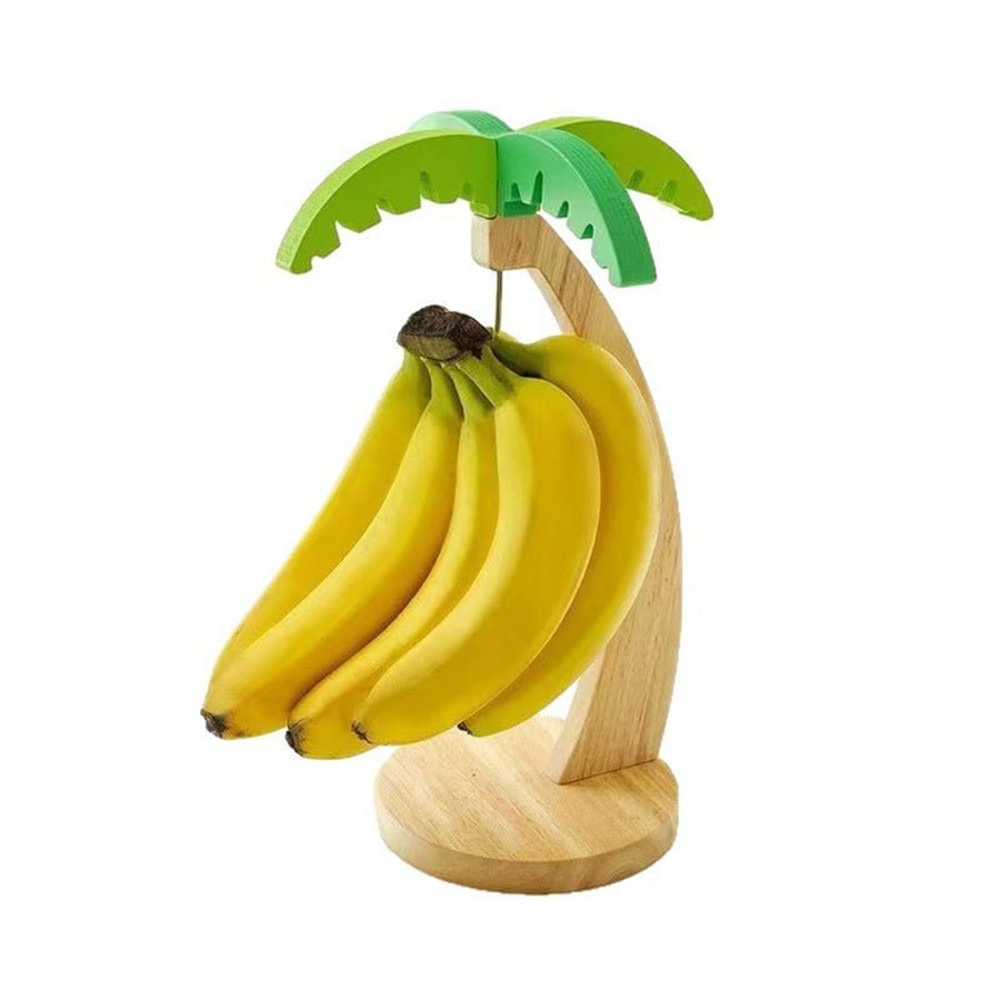 Hanging Kitchen Rack with Hook, Wooden Banana Rack, Vertical Fruit Storage with Simulated Leaf Decoration