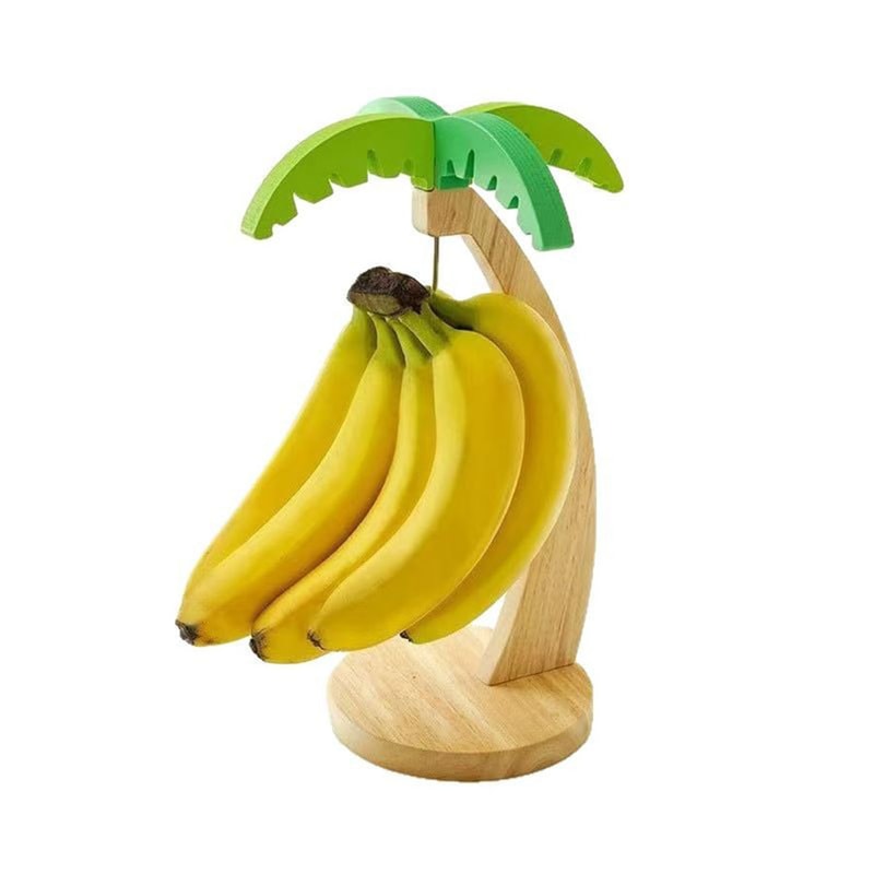 Hanging Kitchen Rack with Hook, Wooden Banana Rack, Vertical Fruit Storage with Simulated Leaf Decoration
