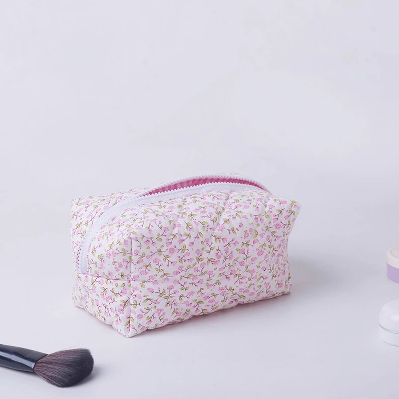 Large Travel Cosmetic Bag Floral Printed Makeup Organizer Puffy Quilted Storage Pouch For Accessori 4