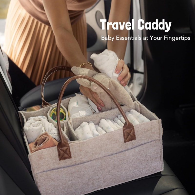 Infant Diaper Bag With Handle Caddy Baby Felt Storage Nursery Organizer Basket Large Pocket Nappy K 4