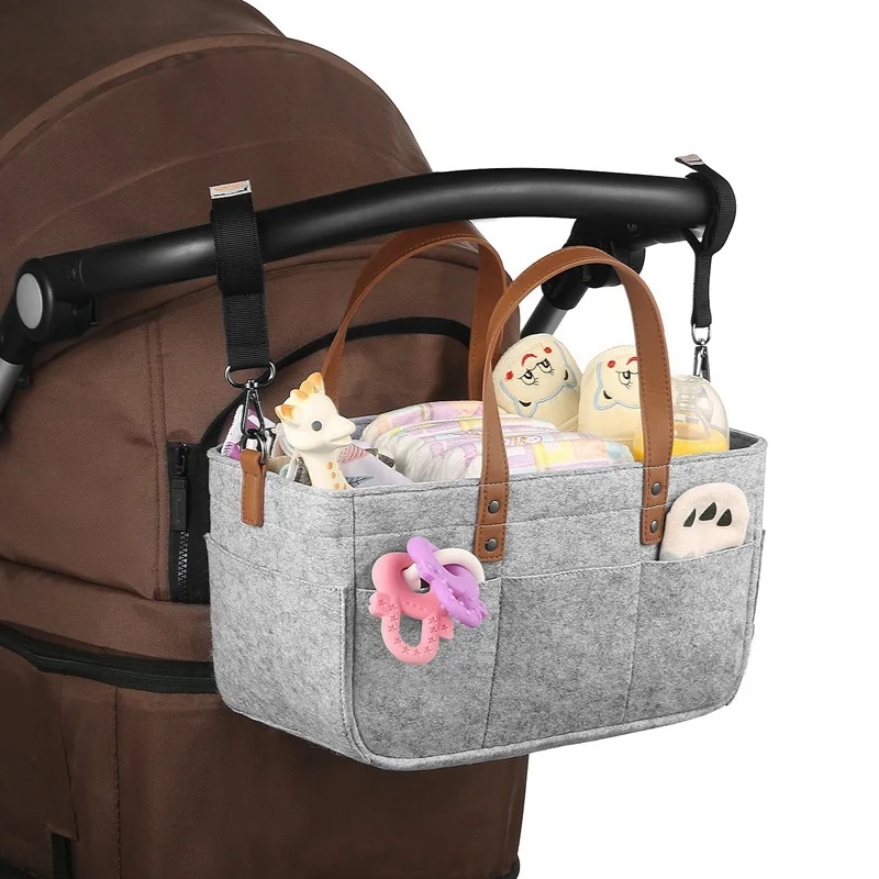 Infant Diaper Bag with Handle Caddy, Baby Felt Storage Nursery Organizer Basket, Nappy Kids Storage Carrier
