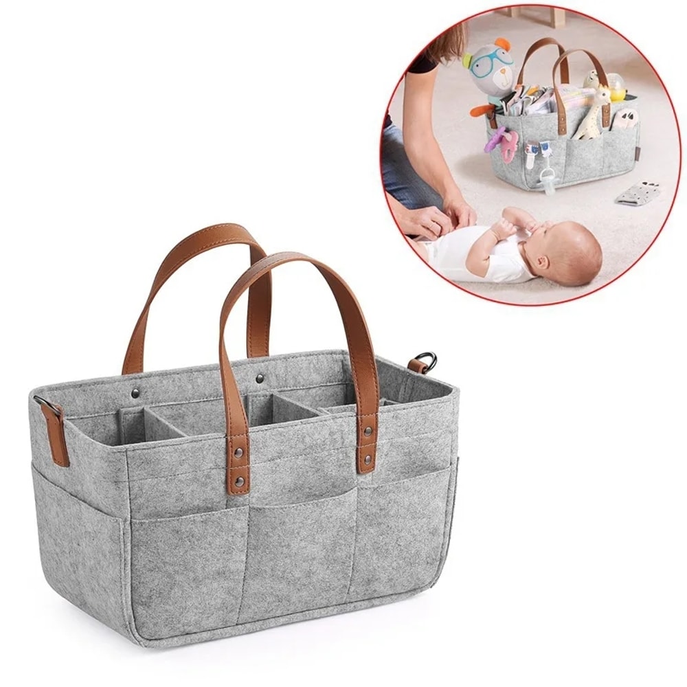 Infant Diaper Bag with Handle Caddy, Baby Felt Storage Nursery Organizer Basket, Nappy Kids Storage Carrier