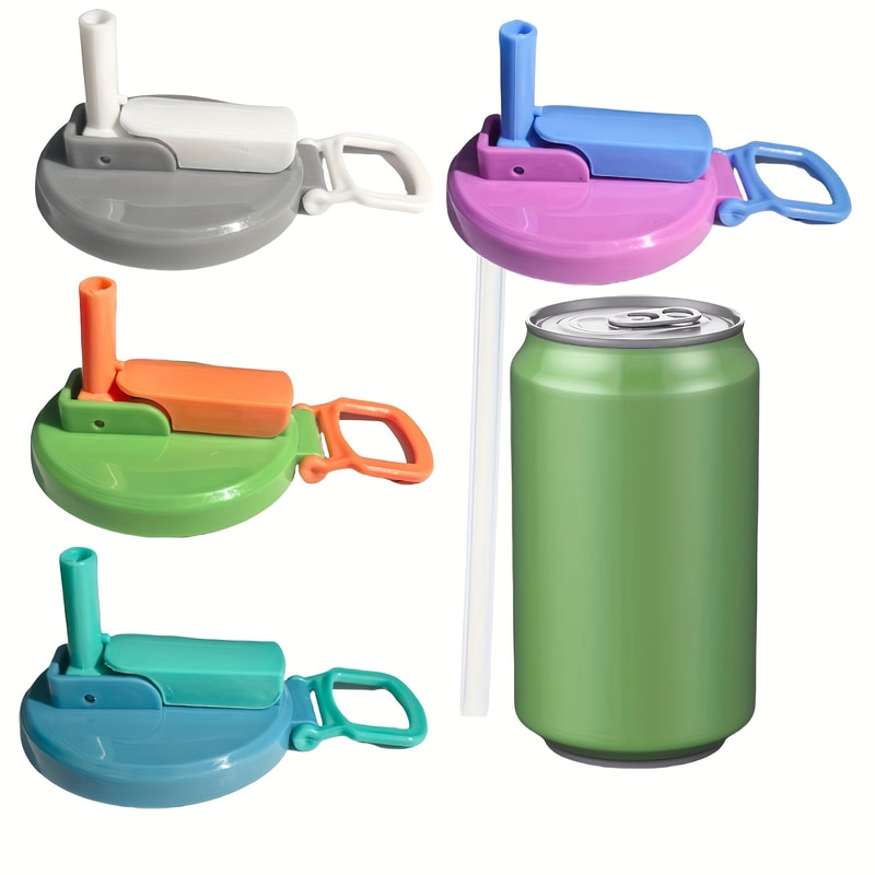 Reusable Soft Drink Can Lid Four Color Options Straw Included Perfect For Beverages And Juices 0