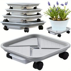wheeled garden rolling plant rack, four wheels, drainage tray for square pots