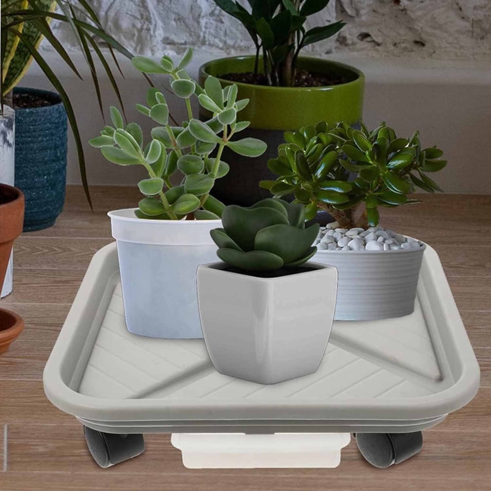 Wheeled Garden Rolling Plant Rack Four Wheels Drainage Tray For Square Pots 1