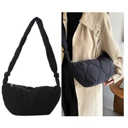 soft pillow shopper bag, female puffer shoulder bag, padded tote handbag, ruched messenger bag, winter checkered design