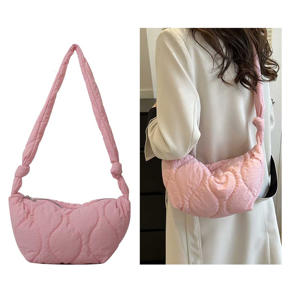 Soft Pillow Shopper Bag, Female Puffer Shoulder Bag, Padded Tote Handbag, Ruched Messenger Bag, Winter Checkered Design