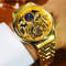 Luxury Brand Gold Moon Phase Automatic Watch for Men, Skeleton Tourbillon, Luminous Hands, Mechanical Steel Strap