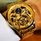 Luxury Brand Gold Moon Phase Automatic Watch for Men, Skeleton Tourbillon, Luminous Hands, Mechanical Steel Strap