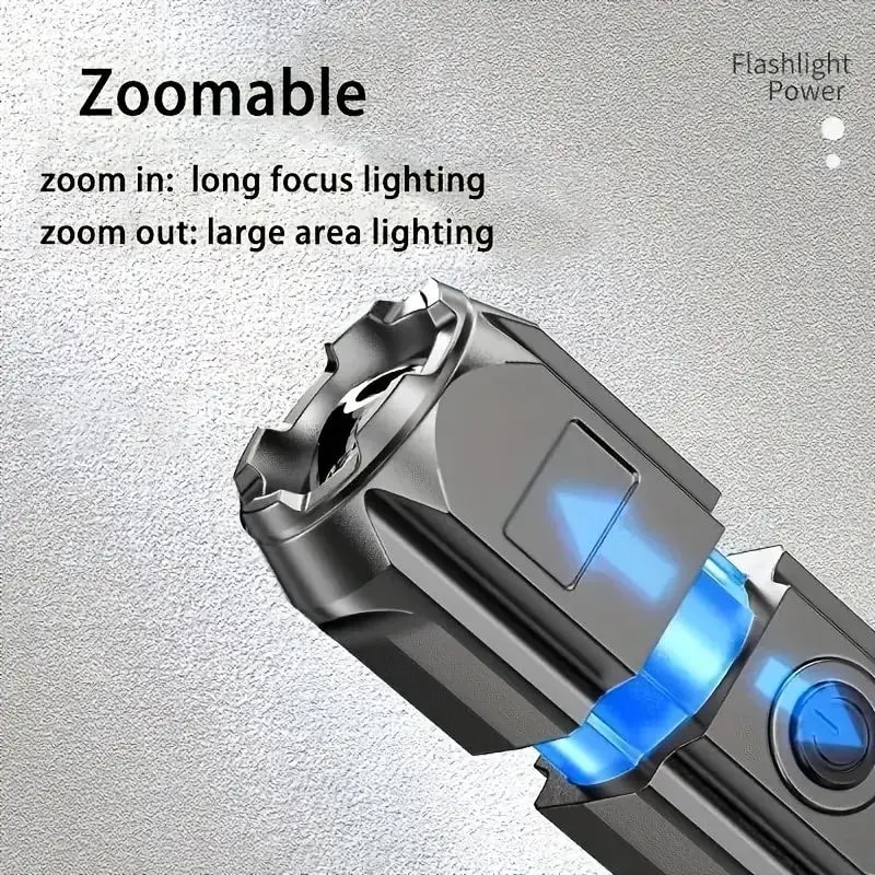Tactical LED Flashlight, Waterproof USB Rechargeable Zoom LED Torch for Fishing, Hunting, Camping