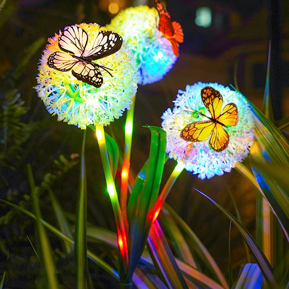 Waterproof Outdoor Solar Light, Solar Butterfly Dandelion Light for Courtyard, Lawn, Garden Decoration
