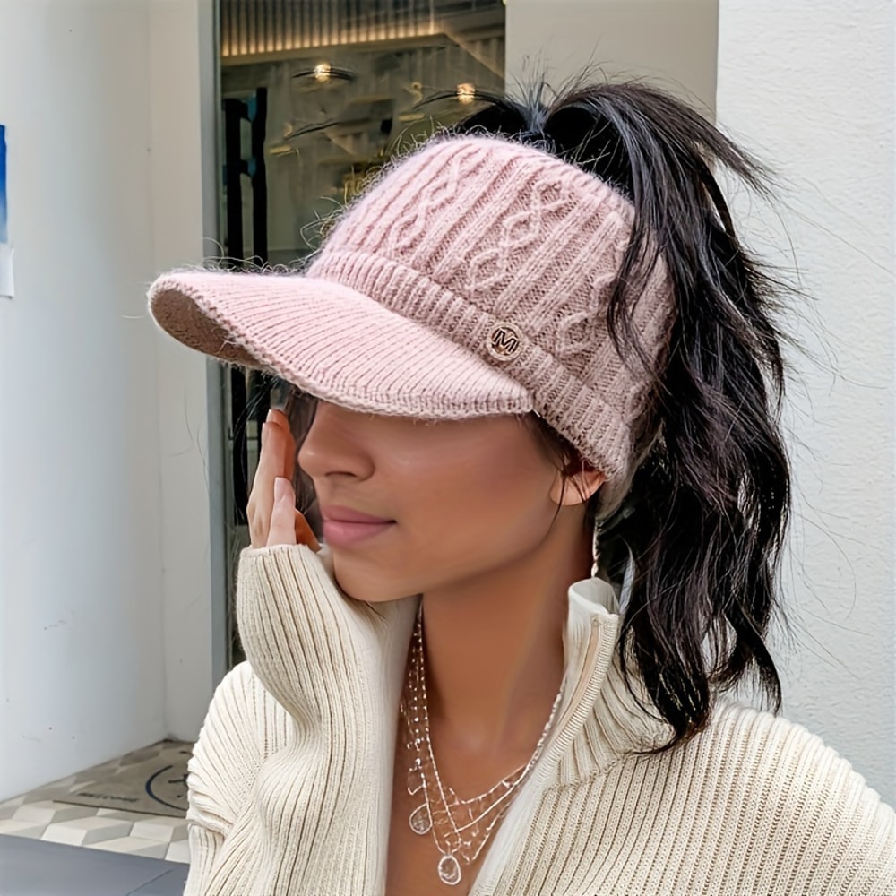 Autumn And Winter Elastic Baseball Cap Thick Lined Knitted Sun Hat For Women Ear Protection 1