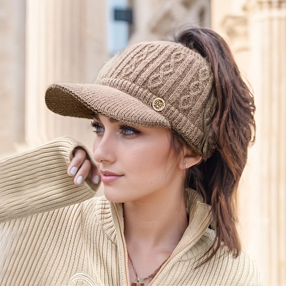 Autumn And Winter Elastic Baseball Cap Thick Lined Knitted Sun Hat For Women Ear Protection 4