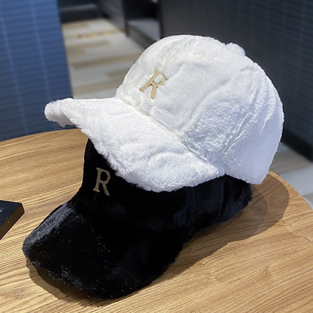 Faux Thickened Warm Plush Autumn Winter Baseball Cap Hats For Women Metal Letter Snapback Fashion A 2