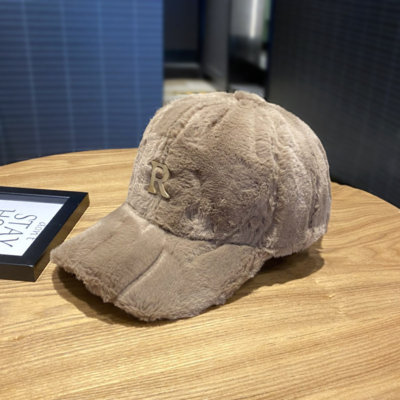 Faux Thickened Warm Plush Autumn Winter Baseball Cap Hats For Women Metal Letter Snapback Fashion A 6
