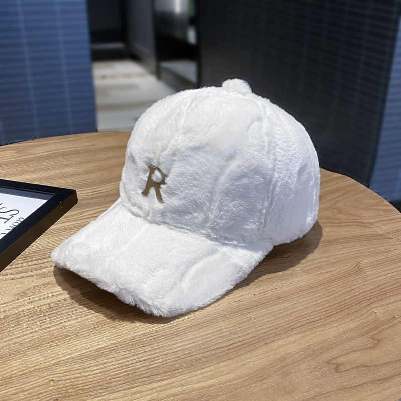 Faux Thickened Warm Plush Autumn Winter Baseball Cap Hats For Women Metal Letter Snapback Fashion A 7