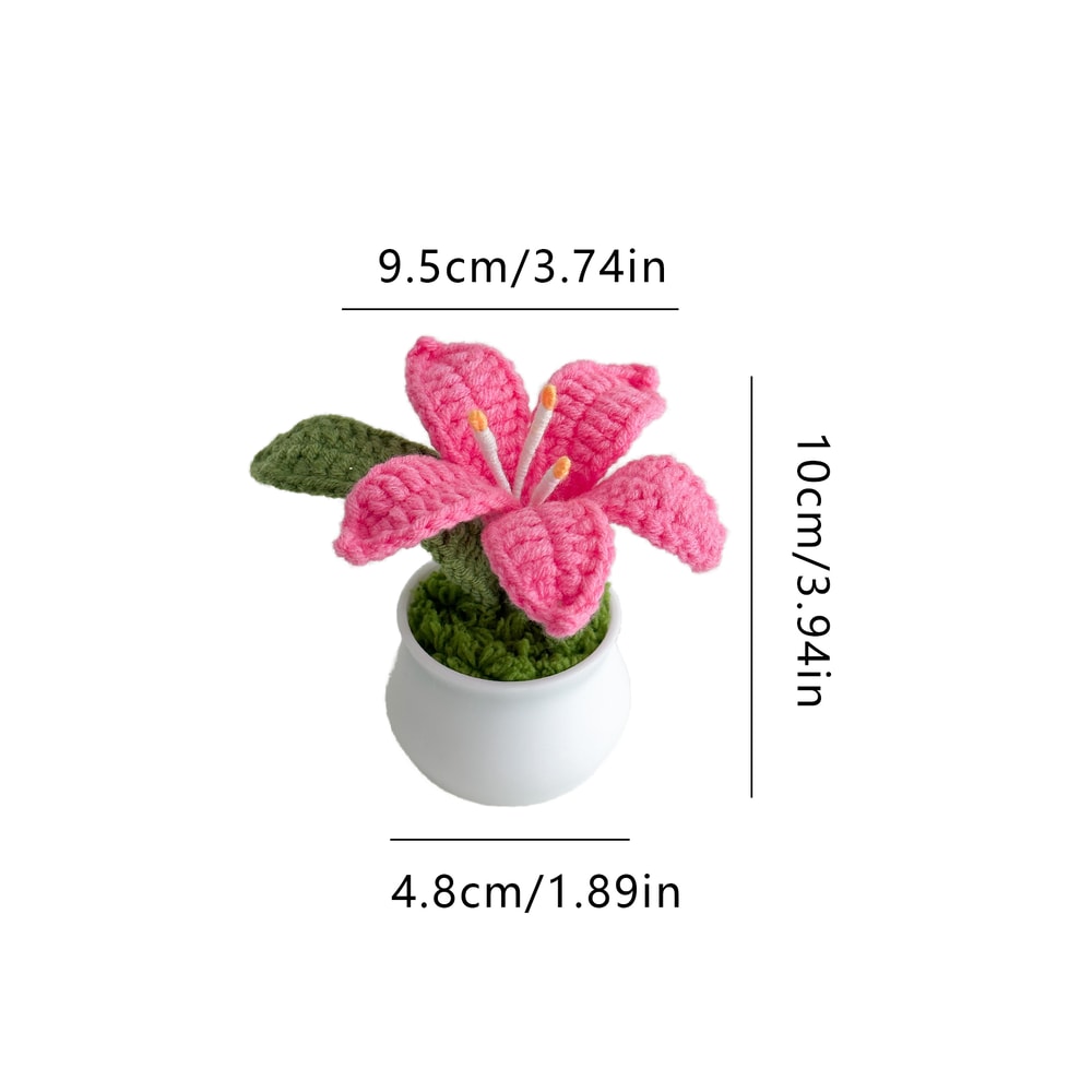 Delicate Crochet Woven Flowers Pot HandKnitted Lily Potted Gift For Mother Day 5