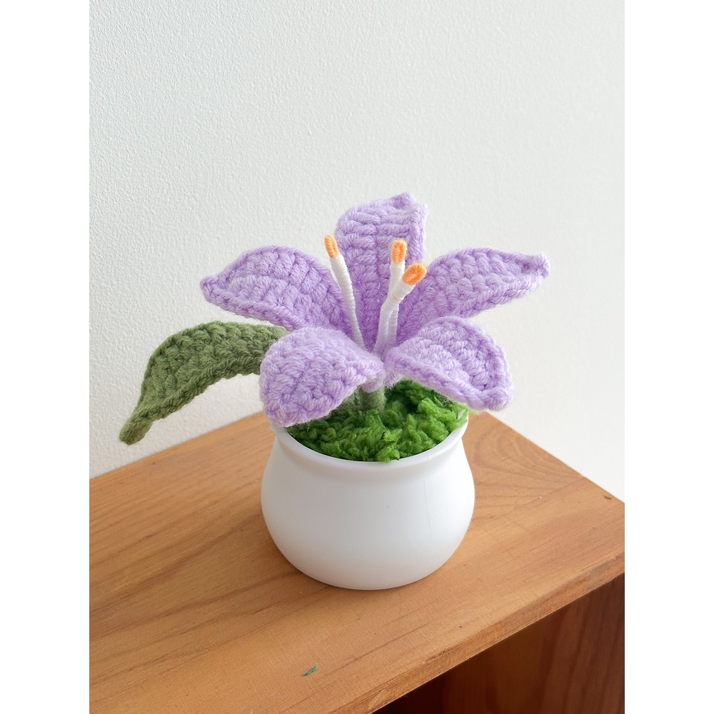 Delicate Crochet Woven Flowers Pot HandKnitted Lily Potted Gift For Mother Day 9