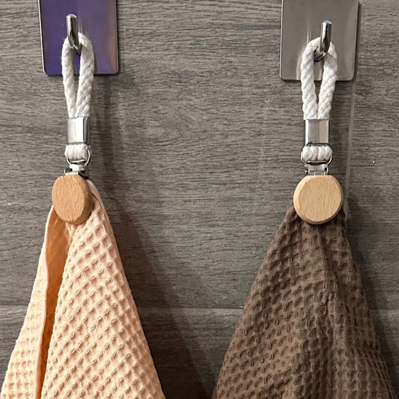 Beech Wood Round Head Storage Multi Functional Non Perforated Kitchen Towel Clip Woven Rope Bathroo 1