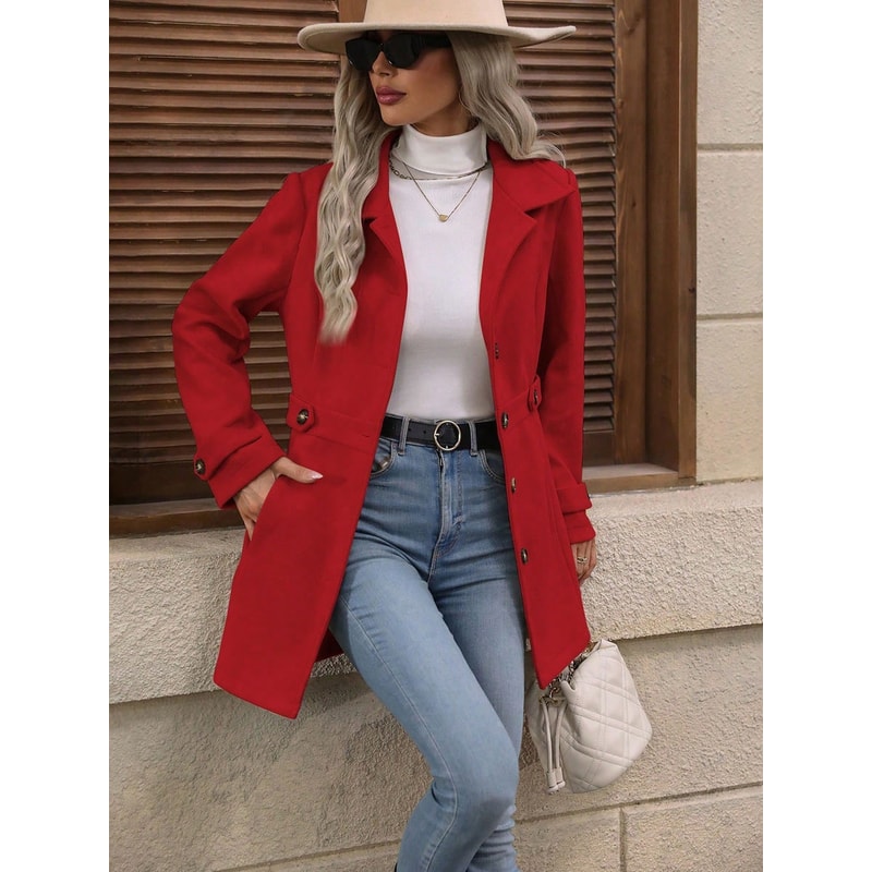 Loose-Fit Mid-Length Wool Blazer with Notched Lapel for Women