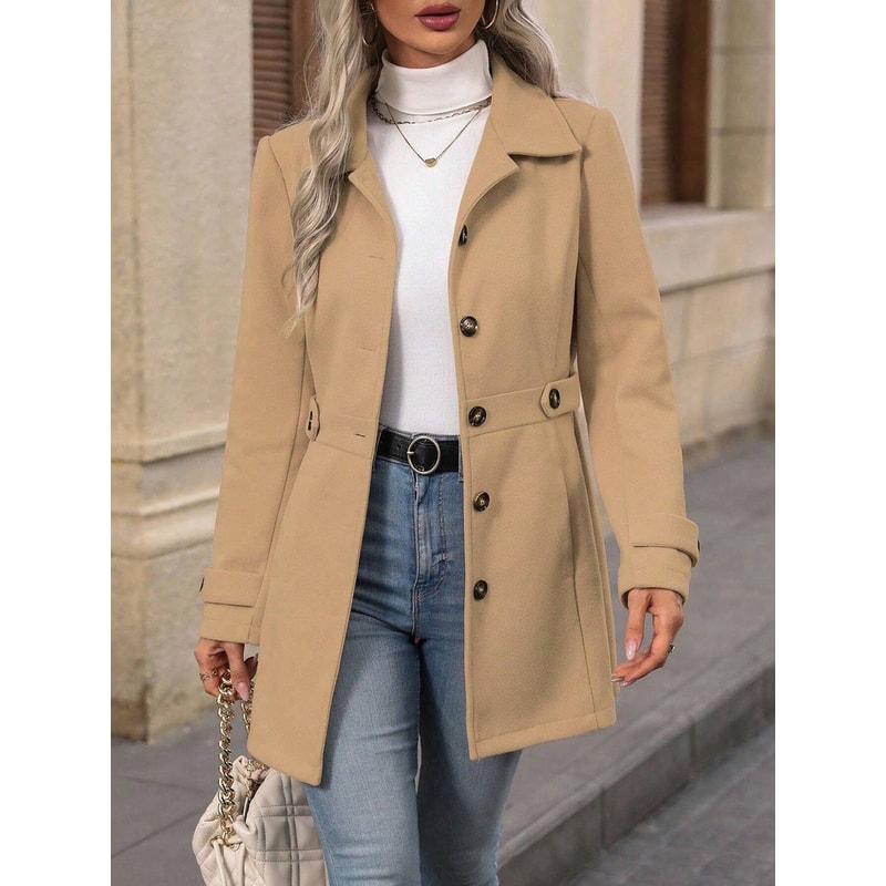 Loose-Fit Mid-Length Wool Blazer with Notched Lapel for Women