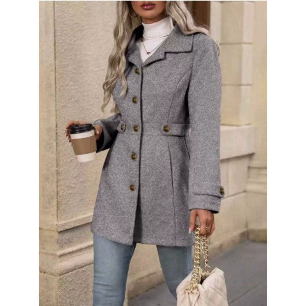 Loose-Fit Mid-Length Wool Blazer with Notched Lapel for Women