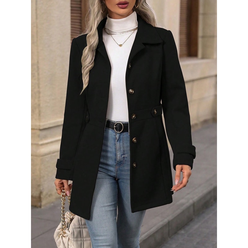 Loose-Fit Mid-Length Wool Blazer with Notched Lapel for Women