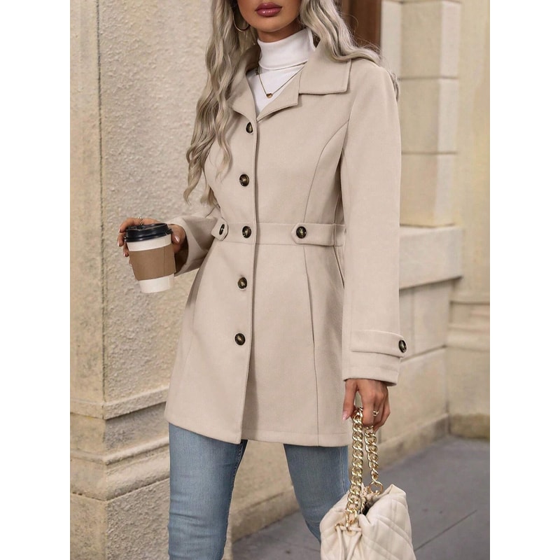 Loose-Fit Mid-Length Wool Blazer with Notched Lapel for Women