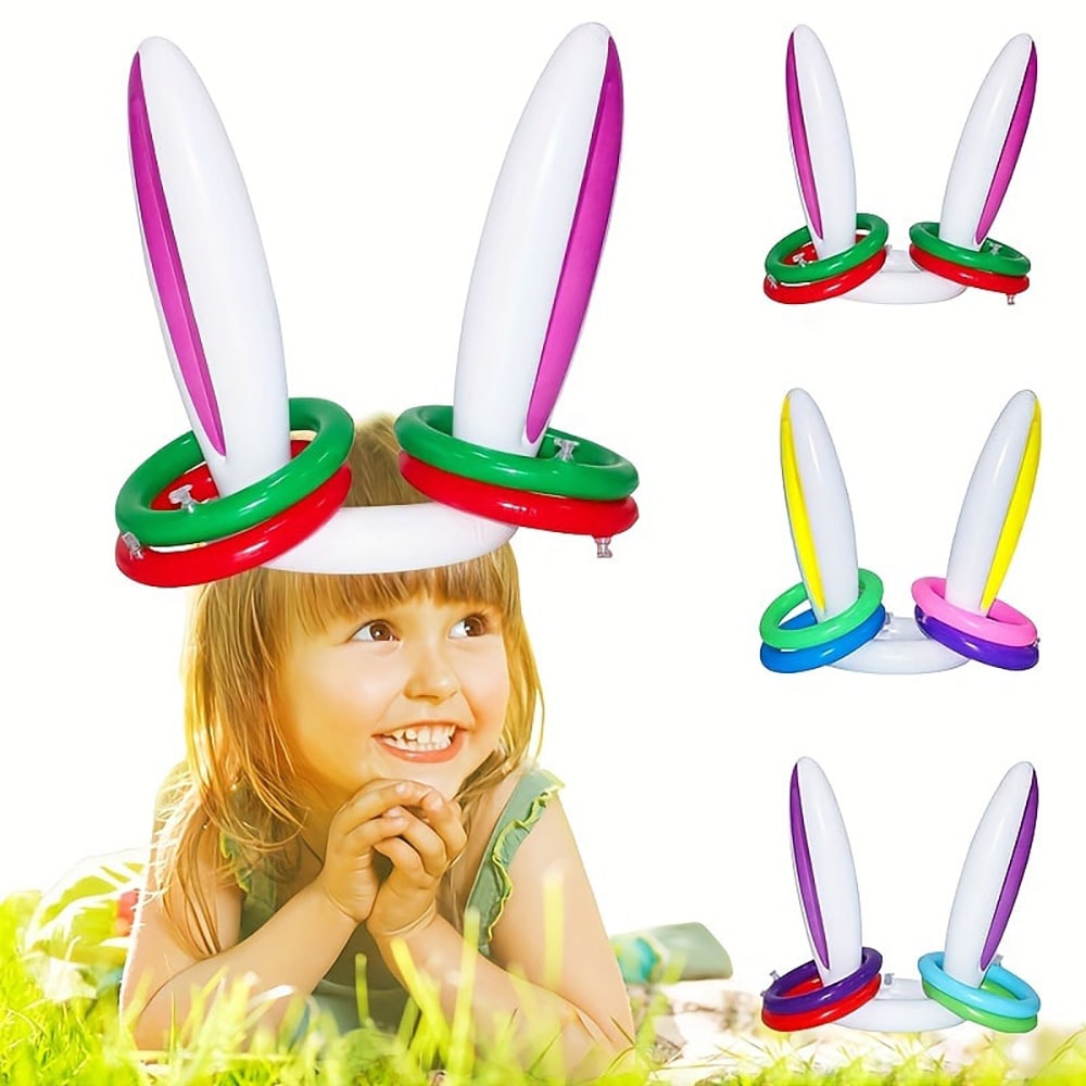 Holiday Bunny Ears Inflatable Ring Toss Activity ParentChild Interaction Toy 0