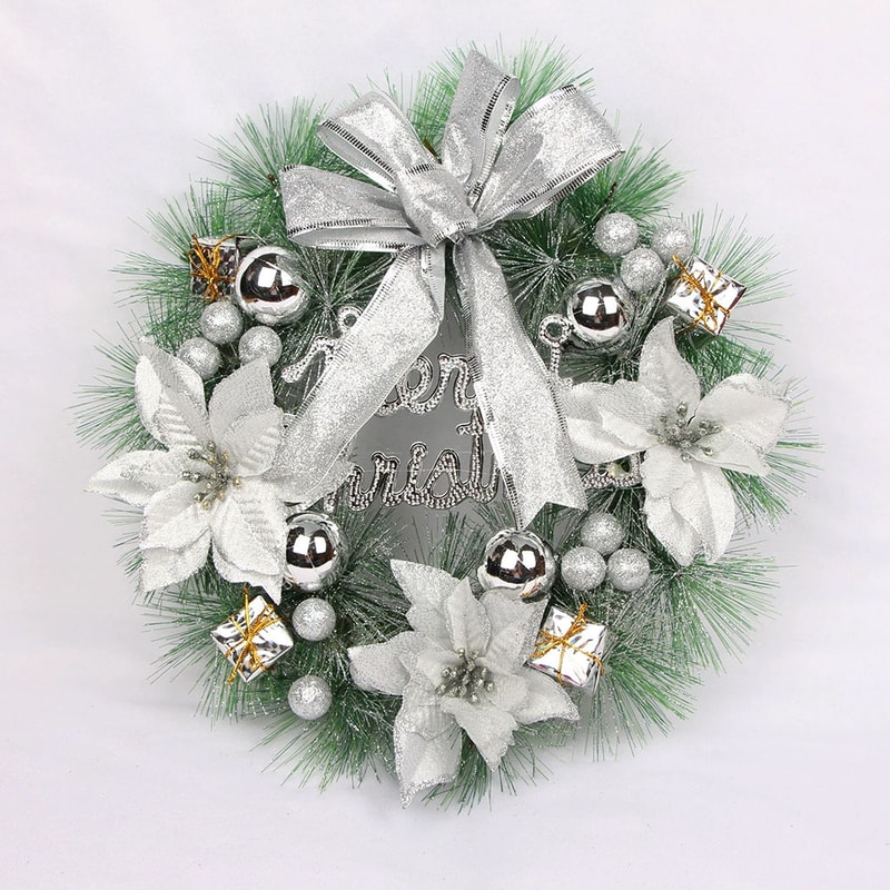 Pink Artificial Christmas Pine Wreath Pendant for Home, Party and Window Decoration