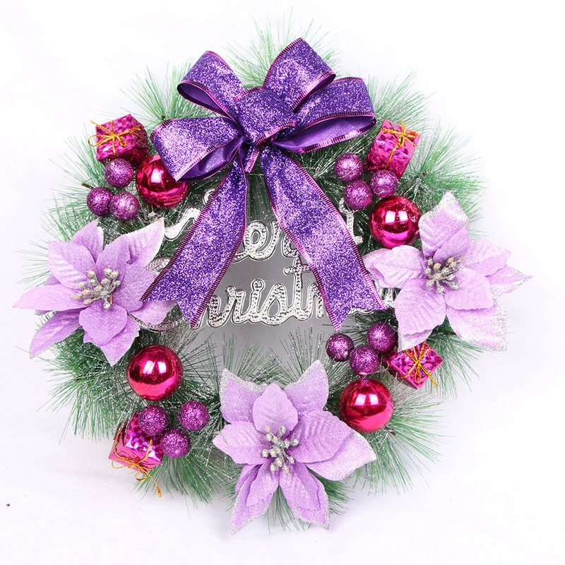 Pink Artificial Christmas Pine Wreath Pendant for Home, Party and Window Decoration