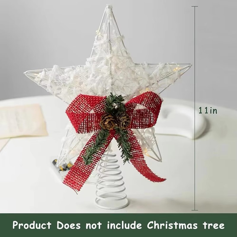 Hollow Snowflakes Iron Xmas Tree Ornament 3D Glitter Star Christmas Tree Topper Glowing Light Up Pa 2