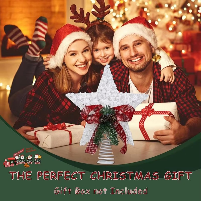 Hollow Snowflakes Iron Xmas Tree Ornament 3D Glitter Star Christmas Tree Topper Glowing Light Up Pa 3