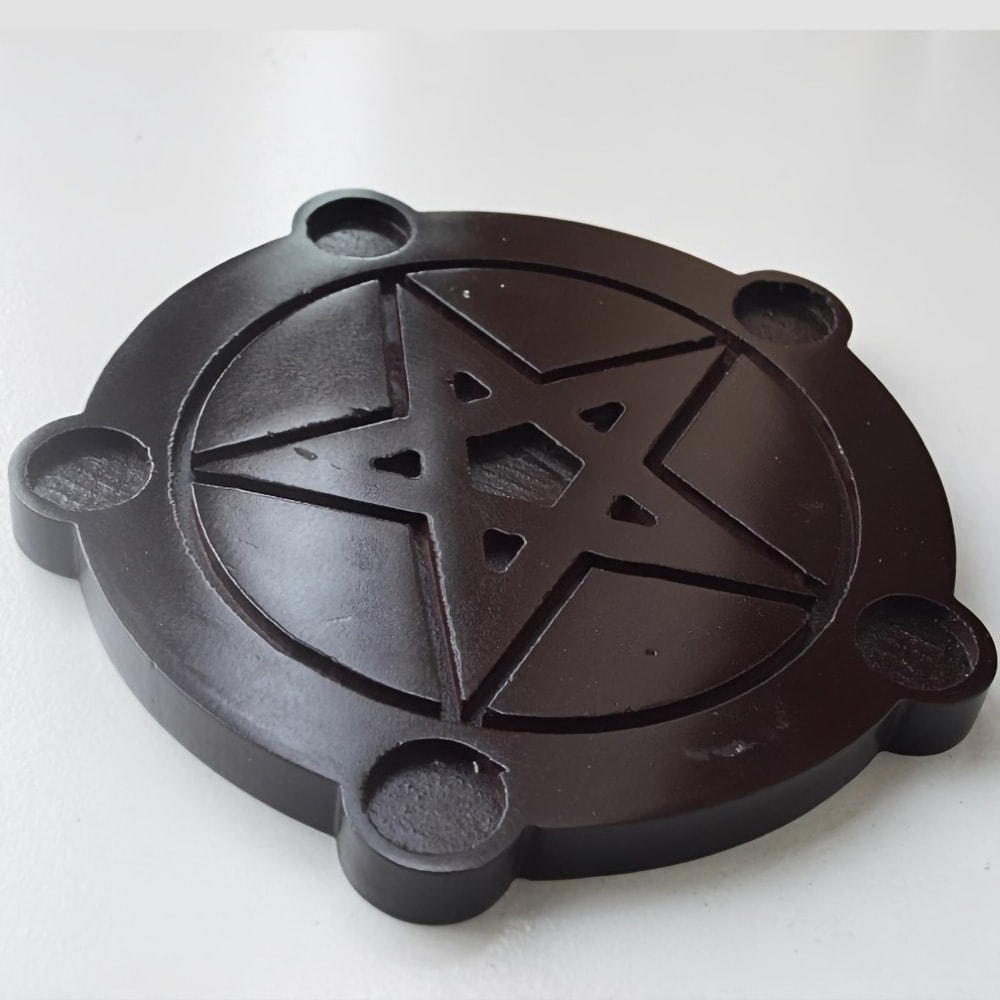 Wooden Pentagram Candlestick Holders, Pentacle Ritual Plate, Altar Candle Holders for Wicca Ceremony