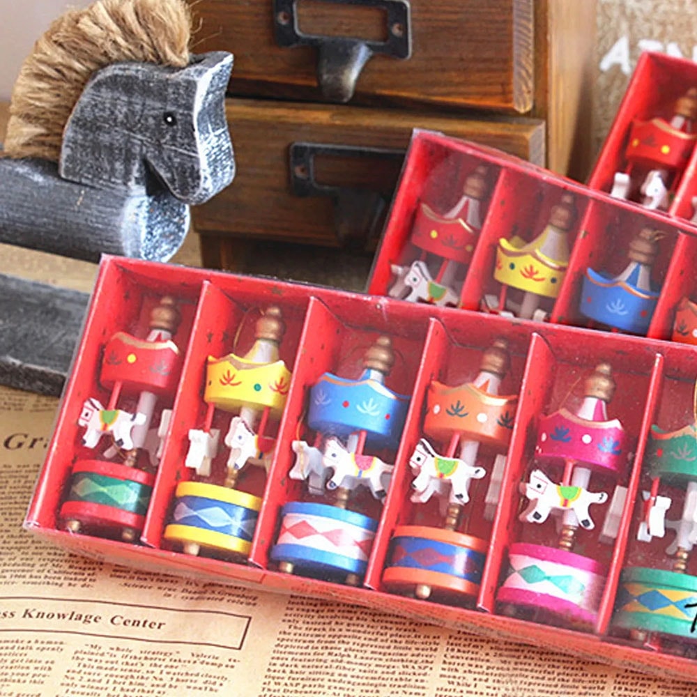 Miniature Christmas Wooden Carousel Horse Christmas Tree Hanging Pendants New Year Gift Toy For Kid 1