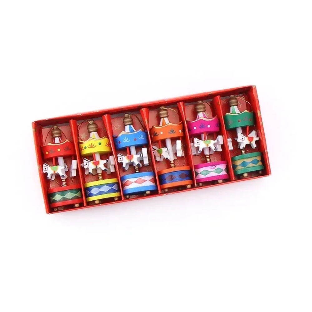Miniature Christmas Wooden Carousel Horse Christmas Tree Hanging Pendants New Year Gift Toy For Kid 6