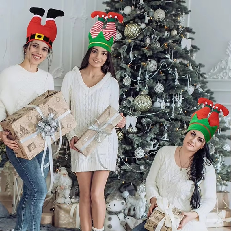 Christmas Hats With Humorous Elf Pants Santa Hat Vibrant Red Beanie Party Hats For Festive Fun 0