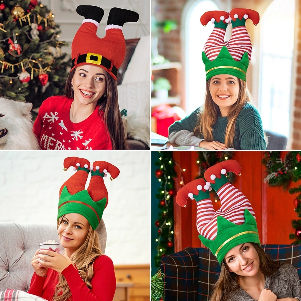 Christmas Hats With Humorous Elf Pants Santa Hat Vibrant Red Beanie Party Hats For Festive Fun 5