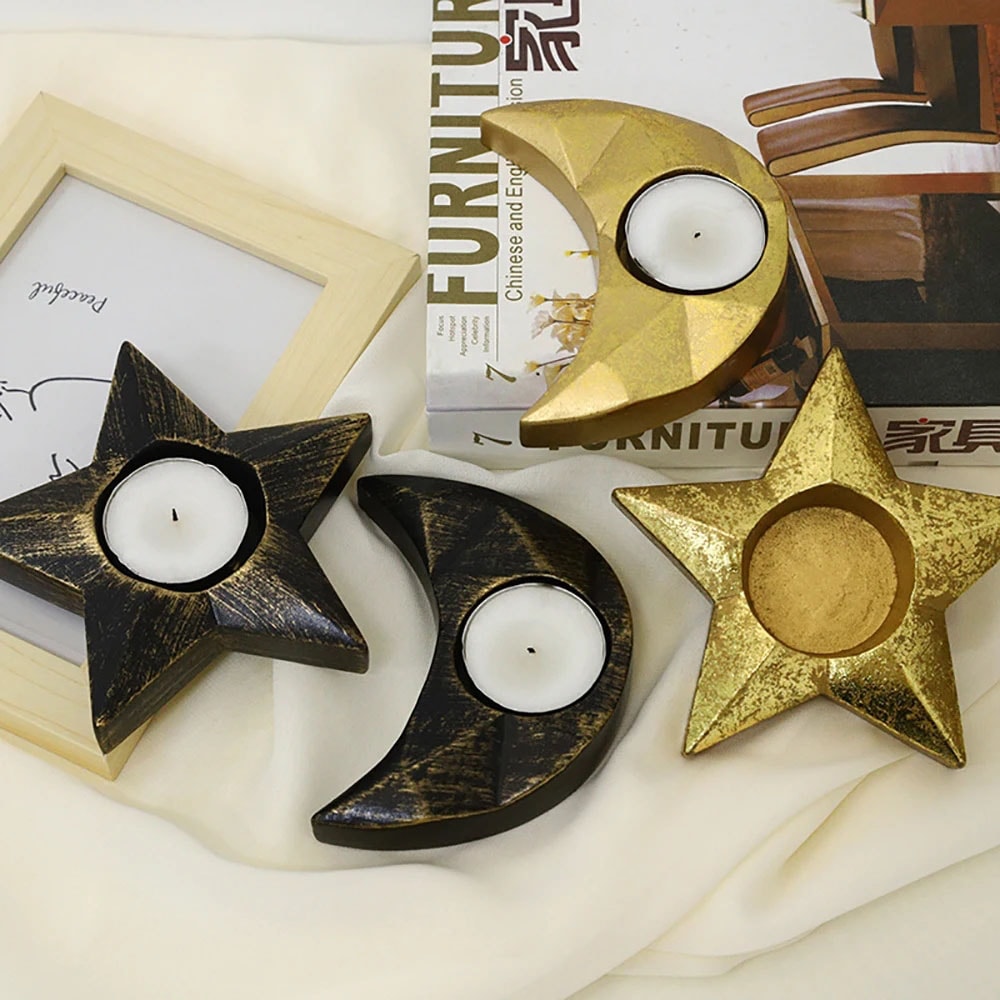 Imitation Old Moon Star Candle Tray Five Pointed Star Aromatherapy Candlestick For Home Decor 0