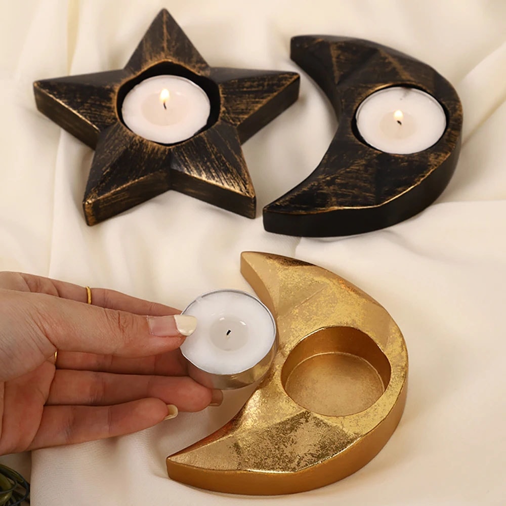 Imitation Old Moon Star Candle Tray Five Pointed Star Aromatherapy Candlestick For Home Decor 1