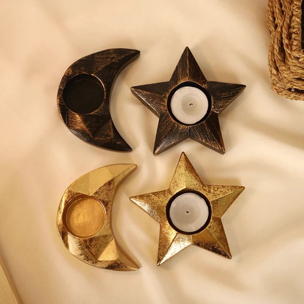 Imitation Old Moon Star Candle Tray Five Pointed Star Aromatherapy Candlestick For Home Decor 2