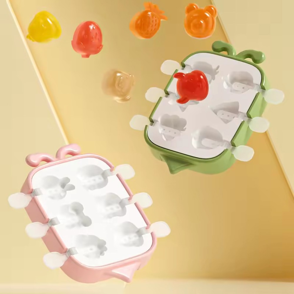 Cute Animal Fruit Shaped Popsicle Mold Box, Silicone Ice Cube Tray for Ice Cream