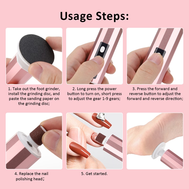 USB Rechargeable Wireless Foot Grinder, Heel File Grinding Exfoliator, Pedicure Salon Tools for Feet Care