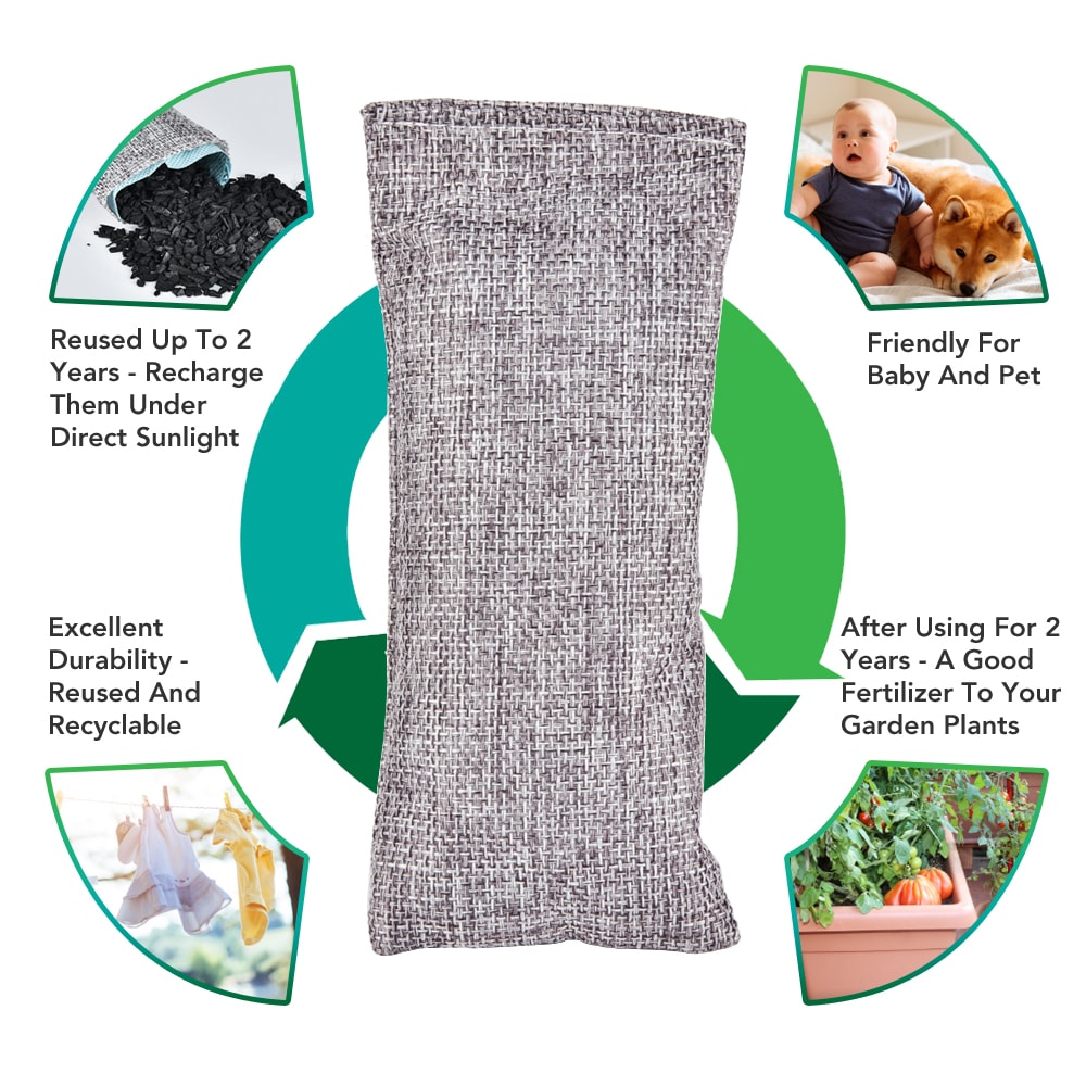 Activated Charcoal Odor Absorber, Bamboo Charcoal Bags for Moisture, Car, Closet, Shoes, Air Purifier