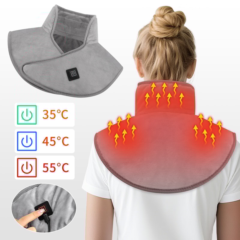 Cervical Warm Shawl Massager, Electric Heating Shoulder Neck Pads, Thermal Hot Compress with USB Plug for Back Relief