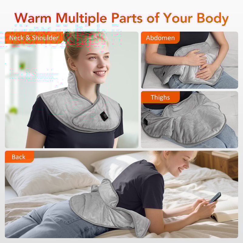 Cervical Warm Shawl Massager, Electric Heating Shoulder Neck Pads, Thermal Hot Compress with USB Plug for Back Relief