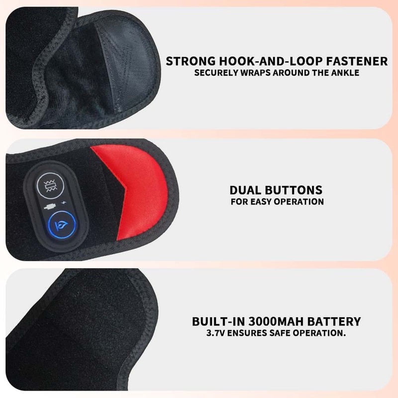 Vibration Ankle Massager LED Beads 3 Gears Hot Compress Infrared Heating Foot Warmer Brace Wrap 3